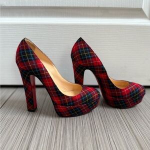 Christian Louboutin Plaid Platform Heels 34.5 35